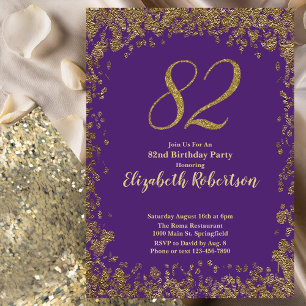 Convites Elegante Roxo e Dourado Aniversário de 82 anos
