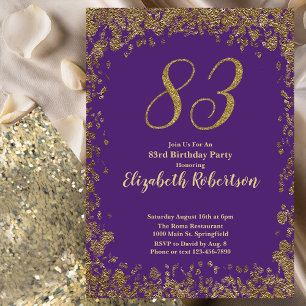 Convites Elegante Roxo e Dourado Aniversário de 83 anos
