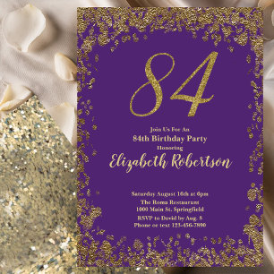 Convites Elegante Roxo e Dourado Aniversário de 84 anos