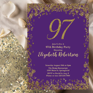 Convites Elegante Roxo e Dourado Aniversário de 97 anos