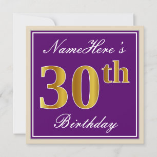 Convites Elegante, Roxo, Faux Dourada aniversário de 30 an