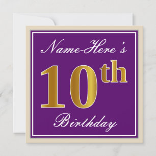 Convites Elegante, Roxo, Faux Dourado 10º Aniversário + N