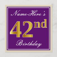 Elegante, Roxo, Faux Dourado 42º Aniversário + Nom