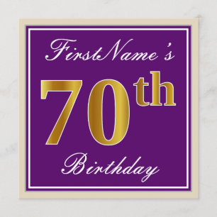 Convites Elegante, Roxo, Faux Dourado 70 Aniversário + Nome