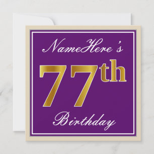 Convites Elegante, Roxo, Faux Dourado 77º Aniversário + Nom