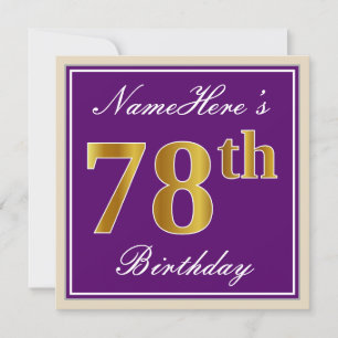 Convites Elegante, Roxo, Faux Dourado 78º Aniversário + N