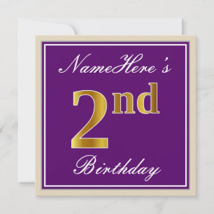 Convites Elegante, Roxo, Faux Dourado segundo aniversário +