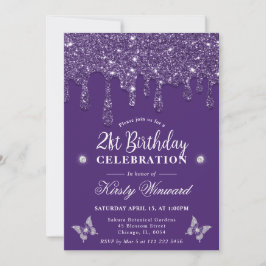 Convites Elegante Roxo Glitter aniversário de 21 anos