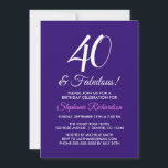 Convites Elegante Roxo Minimalista 40 e Fabuloso Aniversári<br><div class="desc">Elegante Roxo Minimalista 40 e Fabuloso Convite de Aniversário Personalize este elegante convite de aniversário roxo com o nome da pessoa que celebra um dia muito especial em sua vida. Um aniversário de 40 anos é um marco especial para celebrar. Marque a ocasião criando uma festa e enviando convites para...</div>