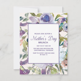 Convites Elegante Roxo Poeirento Floral Dia das Mães