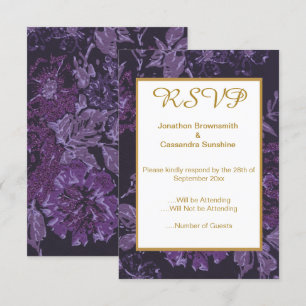 CONVITES ELEGANTE ROXO PRETO FLORAL VINTAGE RSVP