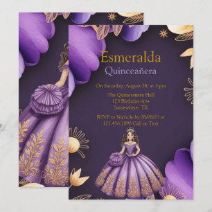 Convites Elegante Roxo Quinceañera Girl Art