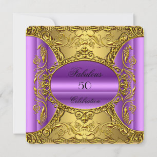 Convites Elegante Roxo Rosa Dourado Elite Fabuloso 50º