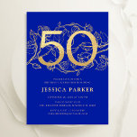 Convites Elegante Royal Blue 50º aniversário Dourado<br><div class="desc">Elegante ouro azul real 50º convite de aniversário. Design feminina moderna personalizável,  com sotaques botânicos rosas e ouro brilhante falso. Simples cartão de convite floral perfeito para uma comemoração de um na moda. Personalize com seus próprios detalhes. Impressos convites Zazzle ou modelo de impressão digital instantânea para download.</div>