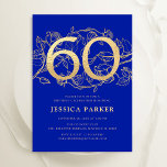 Convites Elegante Royal Blue Dourado 60º aniversário<br><div class="desc">Elegante ouro azul real 60º convite de aniversário. Design feminina moderna personalizável,  com sotaques botânicos rosas e ouro brilhante falso. Simples cartão de convite floral perfeito para uma comemoração de um na moda. Personalize com seus próprios detalhes. Impressos convites Zazzle ou modelo de impressão digital instantânea para download.</div>