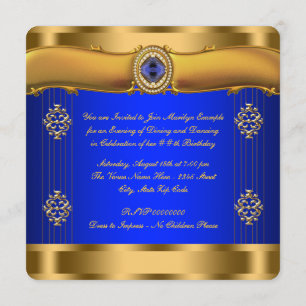 Convites Elegante Royal Blue e Dourado Aniversário