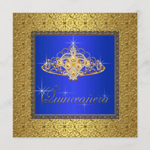 Convites Elegante Royal Blue e Quinceanera Dourada