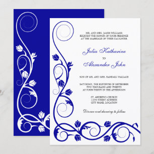Convites Elegante Royal Blue e White Swirls