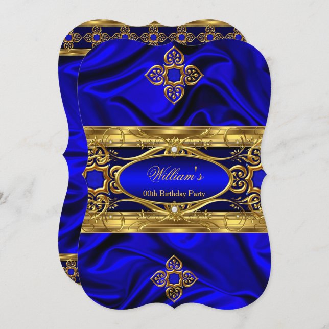 Convites Elegante Royal Blue Gems Silk Festa de aniversário (Frente/Verso)