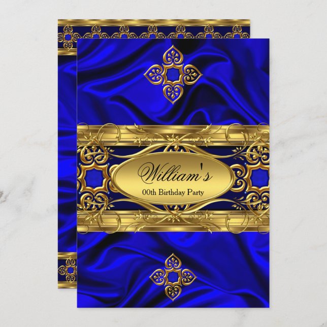 Convites Elegante Royal Blue Gems Silk Festa de aniversário (Frente/Verso)