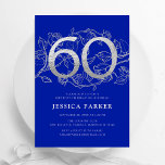Convites Elegante Royal Blue Silver 60º aniversário<br><div class="desc">Elegante convite da festa de 60 anos de prata azul real. Design feminina moderna personalizável, com sotaques botânicos rosas e prata brilhante fraca. Simples cartão de convite floral perfeito para uma comemoração de um na moda. Personalize com seus próprios detalhes. Impressos convites Zazzle ou modelo de impressão digital instantânea para...</div>