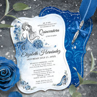Elegante Royal Blue Silver Princess Quince Birthda