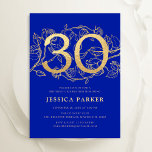 Convites Elegante Royal Dourado aniversário de 30 anos<br><div class="desc">Elegante convite de festas de ouro azul-real. Design feminina moderna personalizável,  com sotaques botânicos rosas e ouro brilhante falso. Simples cartão de convite floral perfeito para uma comemoração de um na moda. Personalize com seus próprios detalhes. Impressos convites Zazzle ou modelo de impressão digital instantânea para download.</div>