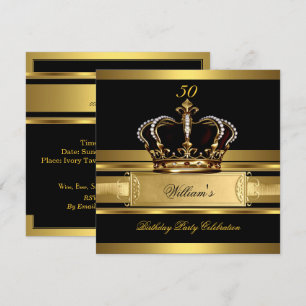 Convites Elegante Royal Preto Dourado Aniversário Príncipe 