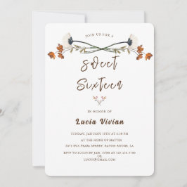 Convites Elegante Royal Wildflower Sweet 16 Festa de aniver