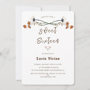 Convites Elegante Royal Wildflower Sweet 16 Festa de aniver
