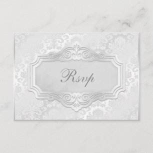 Convites Elegante RSVP de Casamento em Damasco Prateado