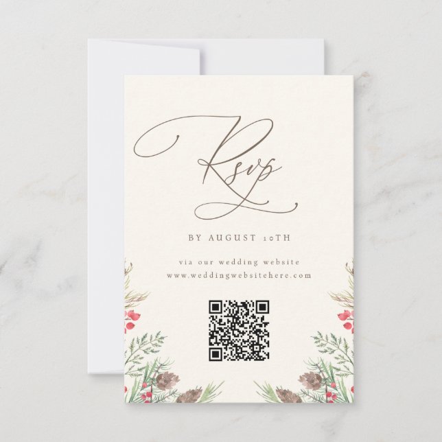 Convites Elegante RSVP de Código QR de Aquarela de Verde de (Frente)