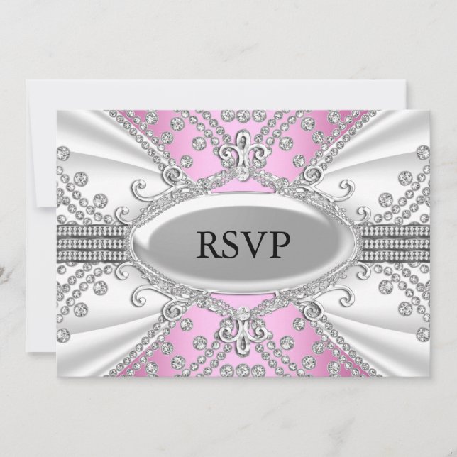 Convites Elegante RSVP de Diamante Rosa (Frente)