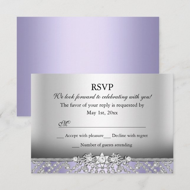 Convites Elegante RSVP de Diamante Roxo (Frente/Verso)