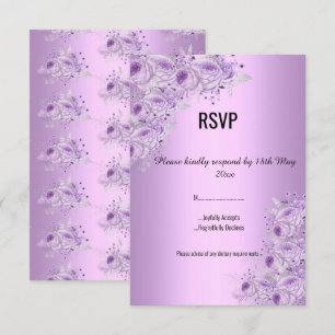 Convites Elegante RSVP floral Lilás Prata Moderno