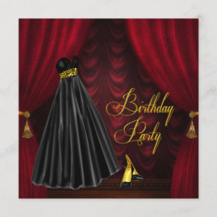 Convites Elegante Ruby Red e Dourada Festa de aniversário