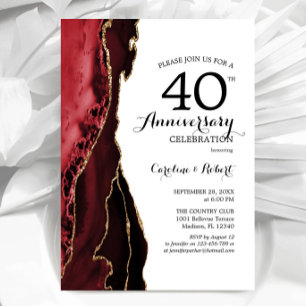 Convites Elegante Ruby Vermelho 40º Aniversário