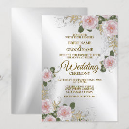 Convites Elegante Russo de Prata Floral Branca de Casamento