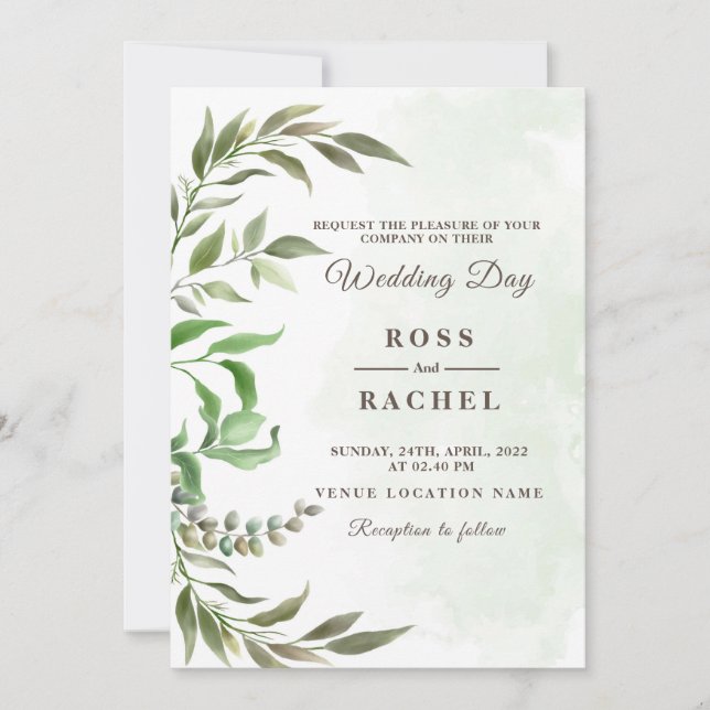 Convites Elegante Russo Eucalyptus Deixa Casamento Verde (Frente)