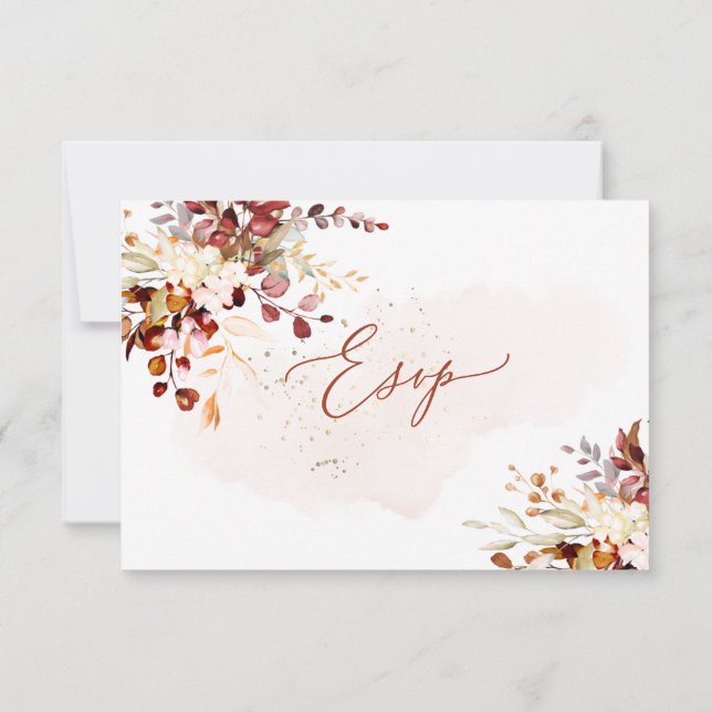 Convites Elegante Rust Orange Fall Eucalyptus, RSVP de Refe (Verso)