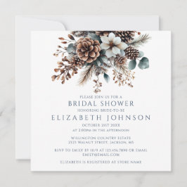 Convites Elegante Rustic Boho Floral Pinecone Chá de panela