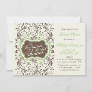 Convites Elegante Rustic Brown Floral Chá de panela Verde