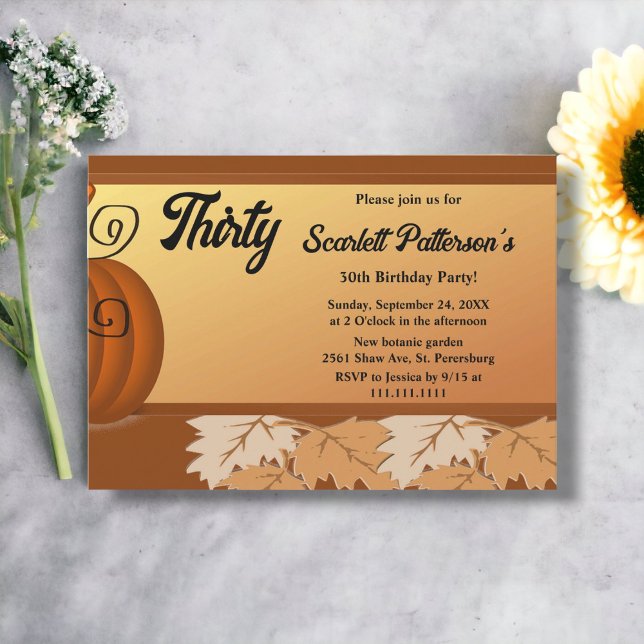 Convites Elegante Rustic Fall Deixa aniversário de 30 anos  (Criador carregado)