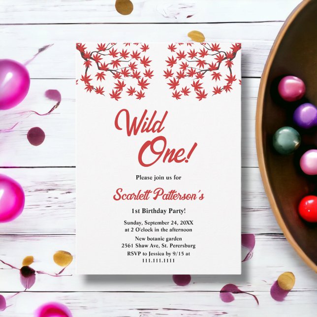 Convites Elegante Rustic Fall Red Deixa primeiro aniversari (Criador carregado)