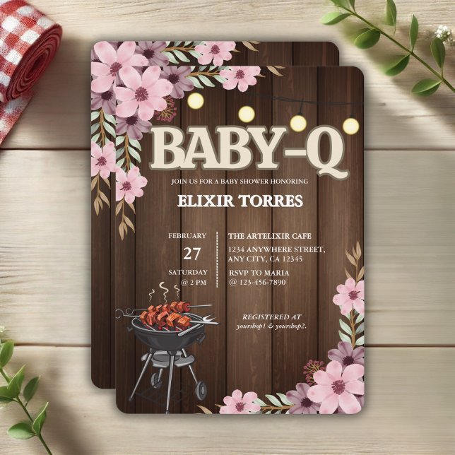 Convites Elegante Rustic Floral Baby-Q Grill Chá de fraldas (Criador carregado)