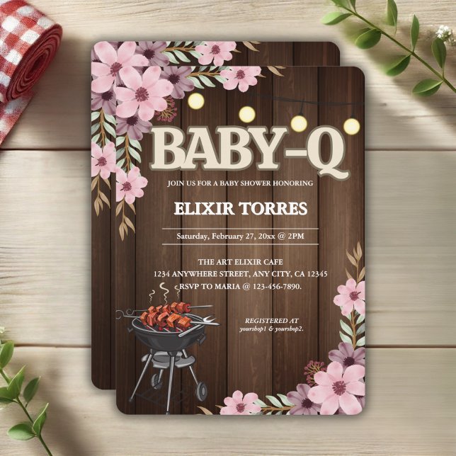 Convites Elegante Rustic Floral Baby-Q Grill Chá de fraldas (Criador carregado)