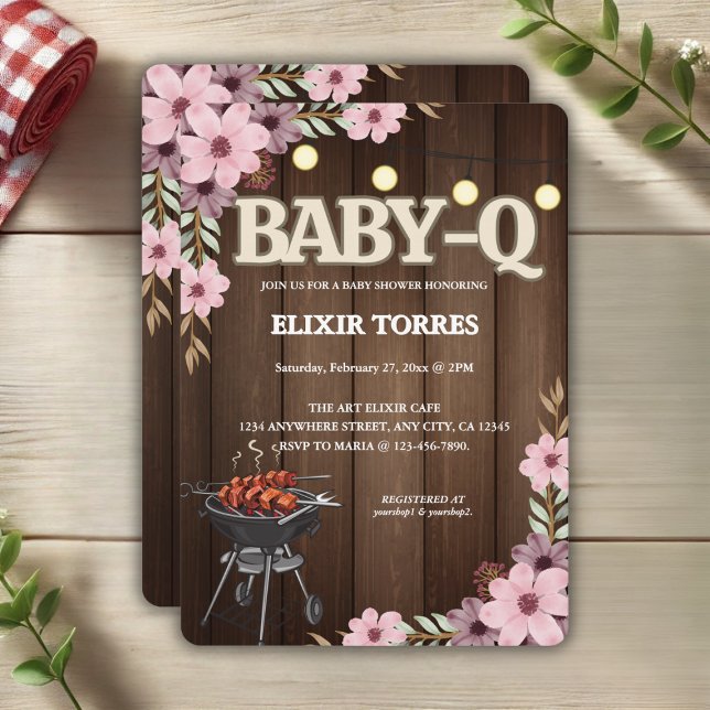 Convites Elegante Rustic Floral Baby-Q Grill Chá de fraldas (Criador carregado)