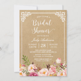 Convites Elegante Rustic Floral Frame Kraft | CHÁ DE PANELA