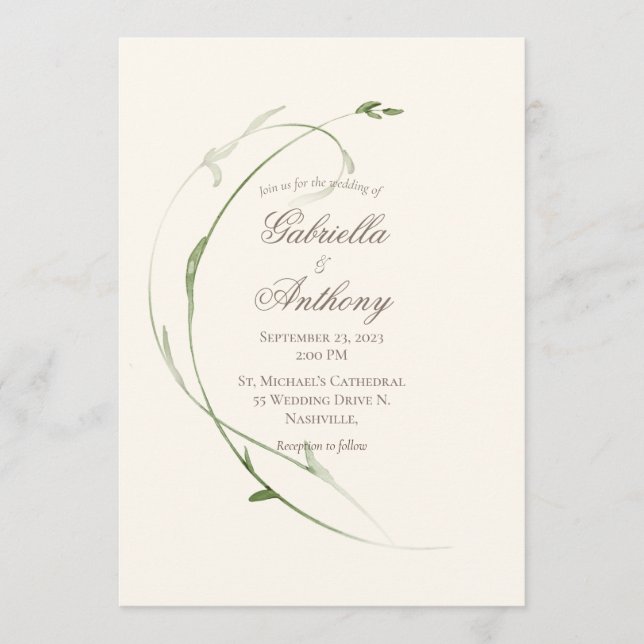 Convites Elegante Rustic Foilage deixa Casamento Verde (Frente)