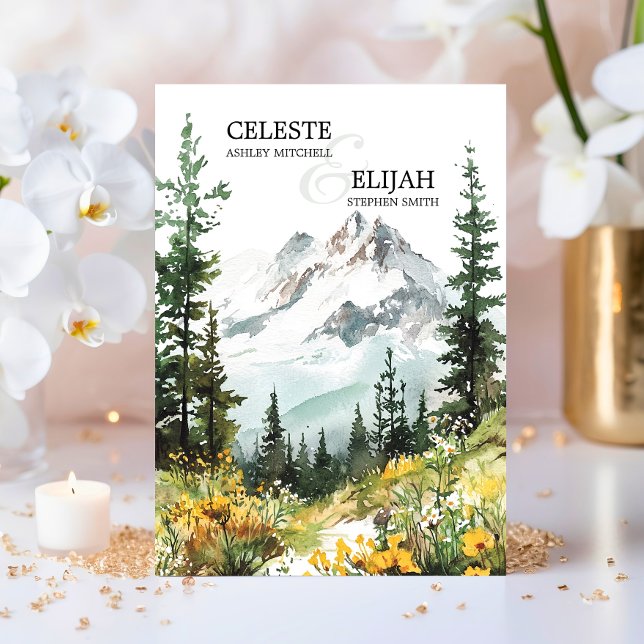 Convites Elegante Rustic Mountain Wildflower QR WEDDING (Elegant Rustic Mountain Wildflowers QR code WEDDING Invitation)